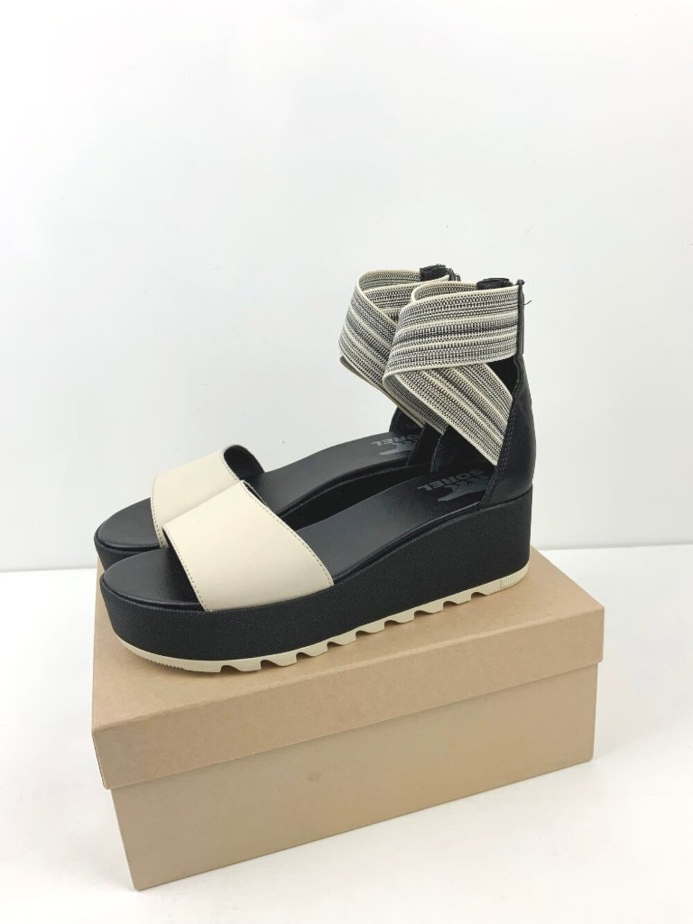 SOREL Dayspring Ankle Strap Platform Sandals Cream/Black Sz 8.5 - Picture 5 of 16